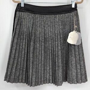 Altar'd State Grey Pleated Mini Skirt with Vegan Leather Waistband M NWT Damaged